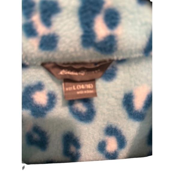 EDDIE BAUER Girls Large 14/16 Fleece Jacket Full Zip Blue Leopard EUC - Picture 2 of 3